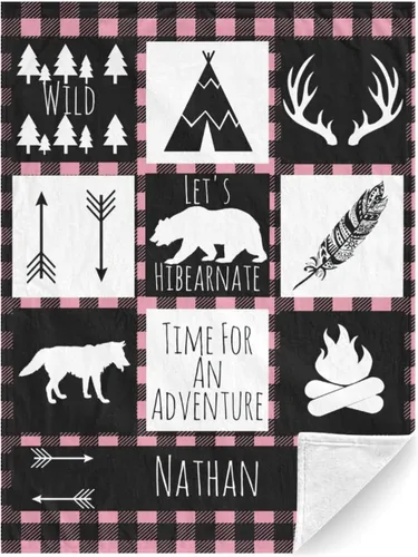Miniatura 24 de Manta de bebé personalizable para niños, bosque, manta de bebé personalizada con nombre Swadding, mantas para bebés recién nacidos, regalos Oso rojo
