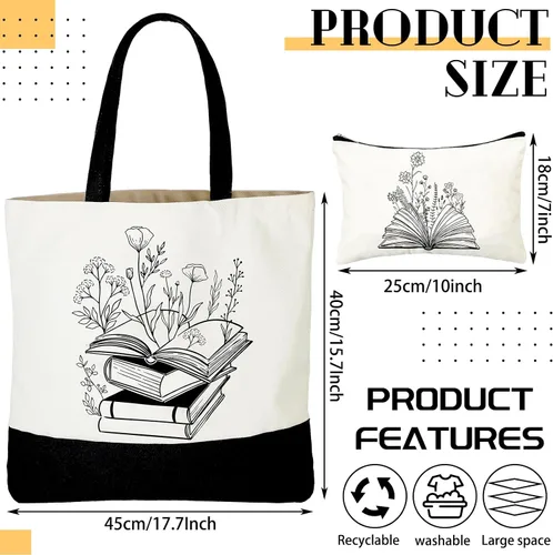 Miniatura 4 de Buryeah 2 piezas de regalo de agradecimiento para profesores de regreso a clases, bolsa de lona con bolsa de maquillaje, regalo de agradecimiento