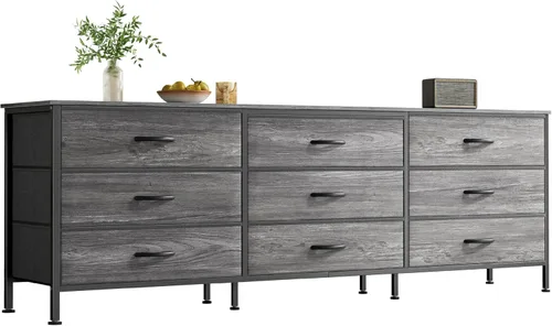 Miniatura 21 de Huuger Cómoda de 63 pulgadas para dormitorio, cómoda para armario con 9 cajones de tela, soporte de TV grande para TV de 55, 65, 70 pulgadas, centro