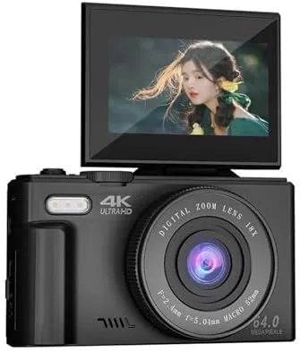Zunate Zunateyk6vg30wnx-12 - Cámara digital retro de 64 MP, cámara de vlogging 4K UHD vintage con zoom de 18X, enfoque automático, pantalla abatible