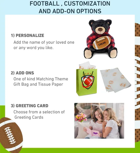 Miniatura 2 de DolliBu Animal de peluche de oso negro con felpa de fútbol – Oso súper suave para abrazar con capucha a cuadros rojos, juguete de peluche regalo
