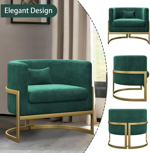Miniatura 8 de Alunaune Silla moderna para sala de estar, sillón de terciopelo con diseño de barril de terciopelo, sillón tapizado, bañera de mediados de siglo