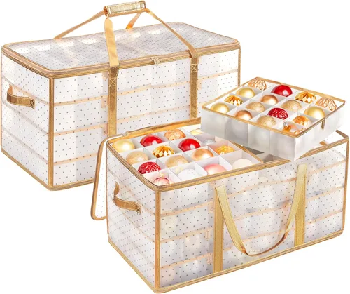 Miniatura 6 de SONGMICS Cajas grandes de almacenamiento para adornos navideños, bolas de 3 pulgadas, 8 bandejas, 128 ranuras, contenedor de almacenamiento navideño