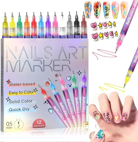 Juego de bolígrafos de uñas de 12 colores, puntas finas 3D de 0.020 in, bolígrafos de uñas 2026 DIY para uñas, diseño de manicura, decoración de uñas