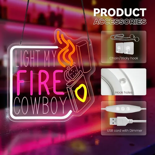Miniatura 4 de Señal de neón COWBOY de LIGHT MY FIRE, letreros de neón para decoración de pared del Día de San Valentín, luces de neón acrílico regulables