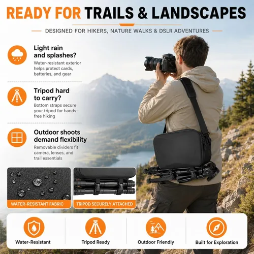 Miniatura 5 de Comecase Bolsa rígida para cámara DSLR y sin espejo/resistente al agua con soporte para trípode, acceso rápido para viajes, fotografía de calle
