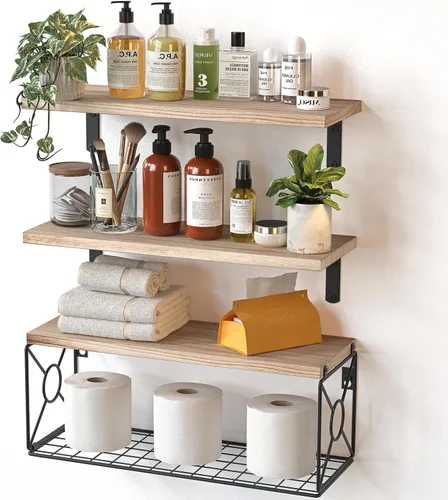 Estantes de Baño Amada sobre Inodoro con Cesta de Almacenamiento, Estantes Flotantes, Estantes de Pared para Organización del Hogar y Decoración de