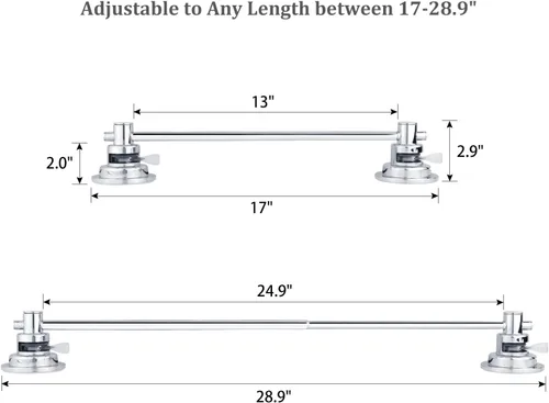 Miniatura 4 de Sneatup Toallero con ventosa extensible de 43,2 a 73,7 cm de acero inoxidable (chapado en cromo)