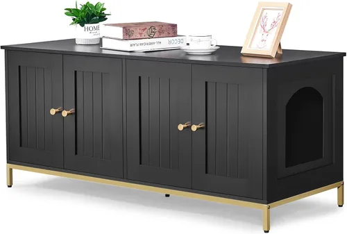 Miniatura 15 de Homhedy Gabinete para Caja de Arena para Gatos, Muebles de Baño para Gatos con Marco de Metal, Casa para Mascotas, Se Adapta a la Mayoría de Cajas
