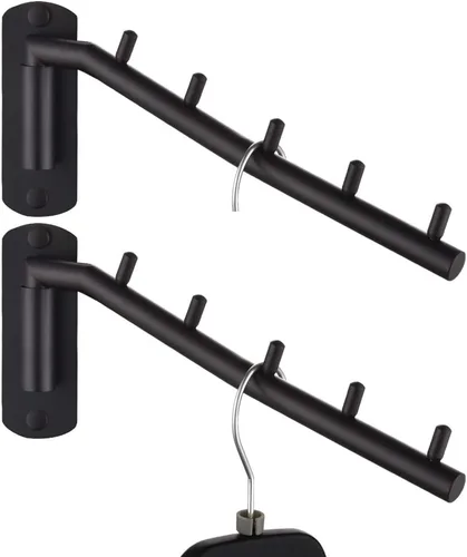 Miniatura 14 de JQK Soporte plegable para colgar ropa, soporte de gancho de brazo oscilante de acero inoxidable, sistema colgante de ropa organizador de cromado