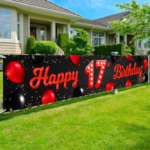 Miniatura 42 de Cartel de feliz cumpleaños número 10 color rojo y negro, globos para decoración temática para patio, jardín, niñas, mujeres, princesas, decoraciones