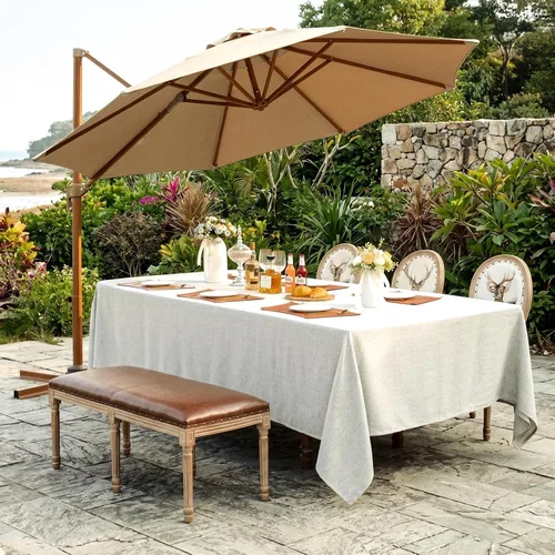 Miniatura 63 de Mantel para mesa rectangular de 55x71 pulgadas, de lino sintético, resistente a las arrugas e impermeable, color beige, para cocina, comedor
