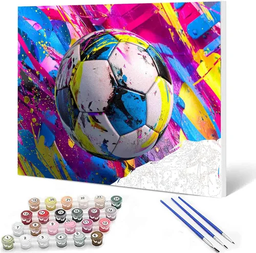 Miniatura 19 de Aihonmin Pintura por números, tema de baloncesto, kit de pintura al óleo para niños y adultos, pintura de dibujo de 16 x 20 pulgadas, pigmento Bola