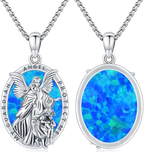 Miniatura 2 de Collar con colgante de San MiguelSan CristóperSan SebastiánGuadalupeÁngel de la GuardaSanta MuerteJudeJoseph para hombres y mujeres, plata de ley
