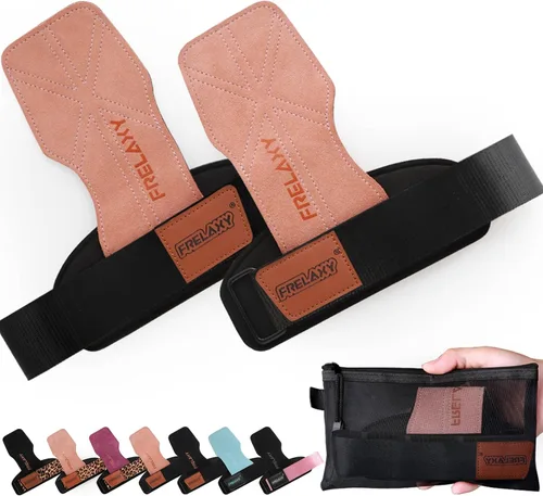 Miniatura 10 de Frelaxy Correas de muñeca de levantamiento de pesas para mujeres y hombres, agarres de levantamiento de pesas con bucle de muñeca, cuero de doble