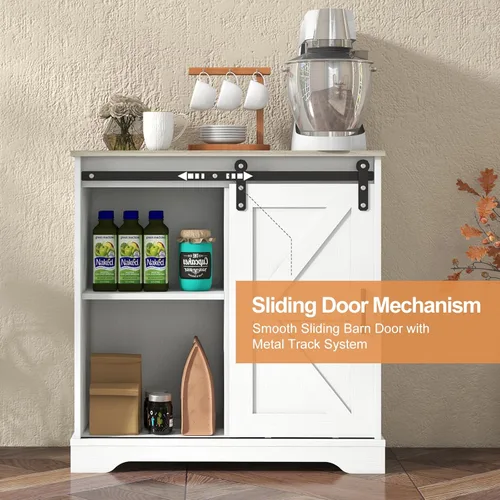 Miniatura 3 de Panana Aparador Buffet con Puerta Corrediza de Granero Gabinete de Almacenamiento Barra de Café Cocina Estilo Granja