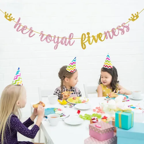 Miniatura 5 de Cartel colgante con texto en inglés "Her Royal Fivenness", "Happy 5th Birthday", suministros de decoración de fiesta de cumpleaños de 5 años
