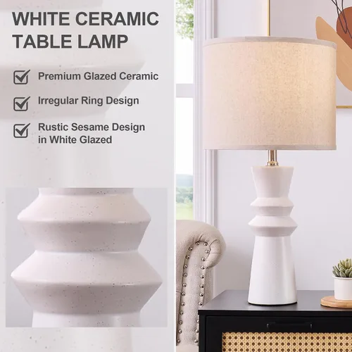 Miniatura 4 de Juego de 2 lámparas de mesa minimalistas de cerámica blanca de 24.75 pulgadas, lámpara de mesa auxiliar moderna Neutral White Lamps Set of 2, For