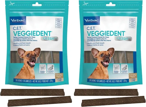 Virbac C.E.T. VEGGIEDENT FR3SH - Masticables para control de sarro para perros, extra pequeños, 8 onzas, (paquete de 2)