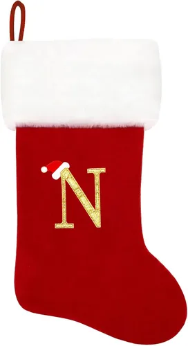 Miniatura 206 de Calcetines de Navidad bordados de 20 pulgadas con monograma, terciopelo negro con puño de felpa blanca supersuave, adornos clásicos para decoración