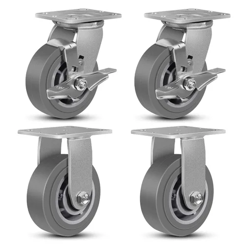 Miniatura 45 de Juego de 4 ruedas giratorias industriales de 5 pulgadas de alta resistencia con capacidad de carga de 3200 libras, ruedas de goma para muebles