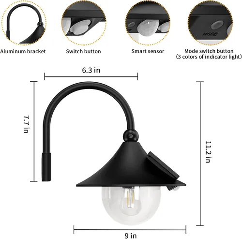 Miniatura 6 de Luz solar de granero para exteriores con 3 modos de iluminación y detección de movimiento, luz vintage de montaje en pared, luz de pared impermeable