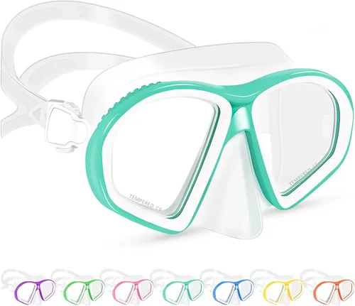 Supertrip Kids Swim Goggles with Nose Cover for Ages 6-14, Tempered Glass Fabric Strap Swimming Snorkel Mask for Pool Beach B-lake Azul