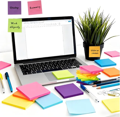 Miniatura 5 de Notas adhesivas – Pequeñas notas adhesivas de 3 x 3 pulgadas, suministros de decoración de oficina, mini bloc de notas autoadhesivas, pestañas