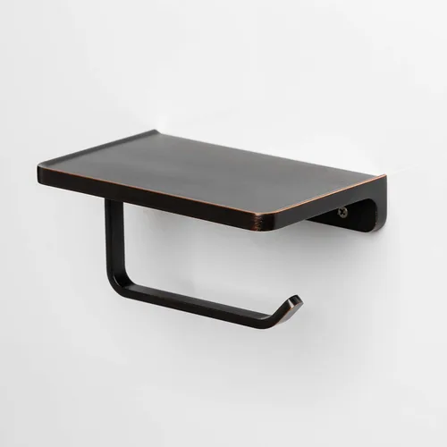 Miniatura 4 de Linkaa Soporte de papel higiénico de bronce con estante de bronce aceitado, dispensador de rollos de papel higiénico de montaje en pared con estante