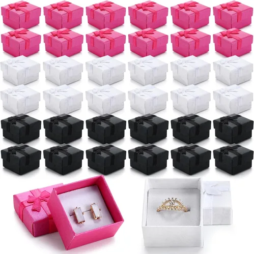 Miniatura 16 de Bucherry 72 cajas de anillos de 1.6 x 1.6 pulgadas, caja de joyería de cartón duro con lazo de cinta, pequeñas cajas de regalo para pequeñas Negro