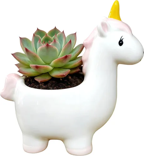 Miniatura 14 de Cuteforyou Macetas para suculentas, bonitas macetas de cerámica con forma de animal, diseño de cactus suculentas, planta no incluida (Corgi)