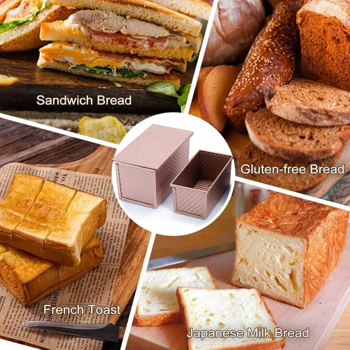 Miniatura 7 de Pavsrmy Paquete de 2 moldes para pan Pullman con tapa, capacidad para 1 lb/0.5 lb de masa, molde premium para pan de sándwich con tapa, molde
