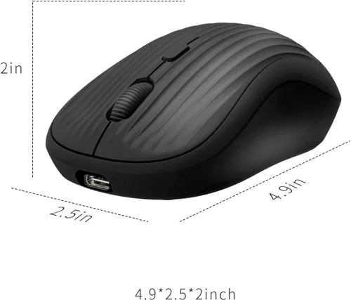 Miniatura 9 de ONE-UP Ratón inalámbrico, 2.4G + BT, batería recargable, 4 teclas, DPI: 800/1200/1600, silencioso, tipo C, receptor nano USB, ergonómico, portátil