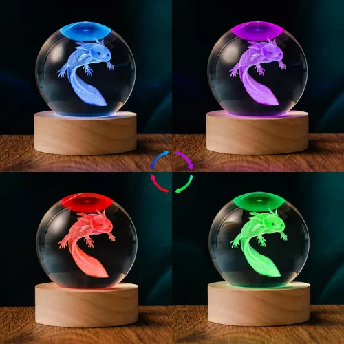 Miniatura 4 de Bola de Cristal 3D Axolotl de 60mm Axolotl Lámpara Nocturna de Juguete Regalos para Mujeres Esposa Novia Mamá Pareja Figura de Axolotl para Niñas