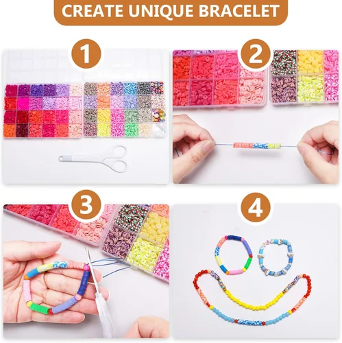 Miniatura 5 de XSEINO Kit de 23000 cuentas de arcilla para hacer pulseras, 6 cajas de 125 colores de cuentas de polímero de amistad y 5 estilos de cuentas