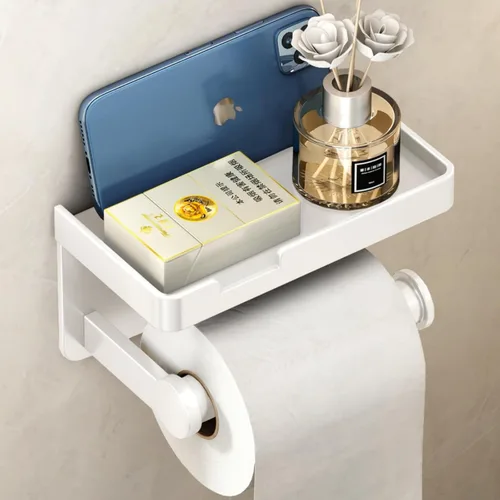 Miniatura 13 de VOLDRA Soporte de papel higiénico con estante dispensador de toallitas grises para baño, soporte de papel higiénico con diseño de cajón