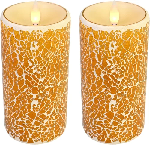 Velas de Pilar de Vidrio Sin Llama Parpadeantes con Temporizador Remoto, Operadas por Batería LED 3D Llama en Movimiento Velas de Cera Real, Control