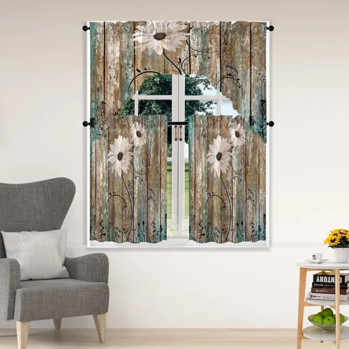 Miniatura 15 de Blue & Swag - Juego de 3 cortinas para ventana de cocina, cenefa de arte abstracto gris con bolsillo para barra para cocinas modernas