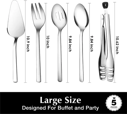 Miniatura 5 de KINGSTONE Juego de utensilios de servir para anfitriona grande, 18/10 de acero inoxidable resistente cucharas de servir de 10 pulgadas, cucharas