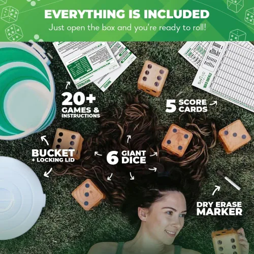 Miniatura 5 de SWOOC Yardzee, Farkle y más de 20 juegos – Juego de dados ligeros para patio (todo tipo de clima) con cubo plegable, 5 tarjetas de puntuación