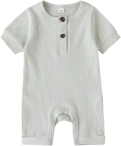 Miniatura 7 de Mameluco unisex de manga corta para bebé recién nacido, con botones, de una pieza, ropa de color sólido