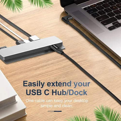 Miniatura 6 de Thsucords Cable de extensión USB C de 100 W, 0.3 pies, 10 Gbps 90 grados en ángulo recto USB C 3.2 macho a hembra, extensor de video 4K, cable