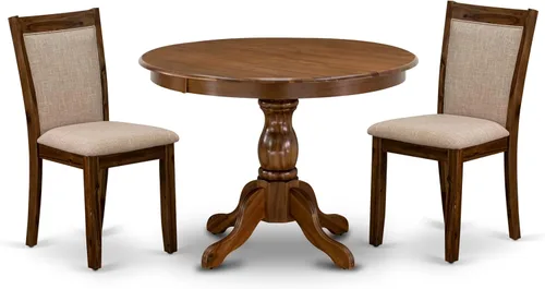 Miniatura 16 de East West Furniture HBMZ3-AB6-06 - Juego de mesa de cocina de 3 piezas que contiene una mesa de comedor redonda con pedestal y 2 sillas tapizadas