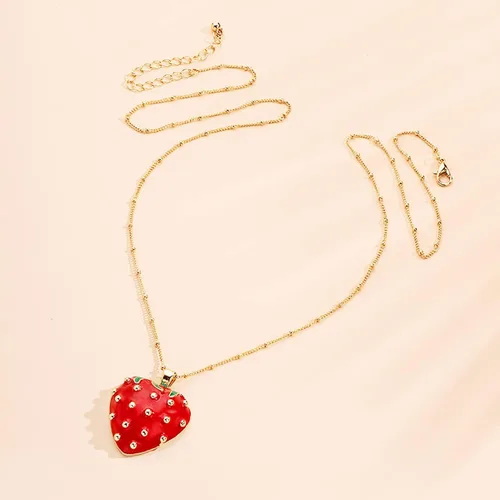 Miniatura 5 de XUN Zhe Collar con colgante de fresa roja esmaltada, lindo collar de clavícula de aceite de fruta de fresa, joyería para mujeres, adolescentes