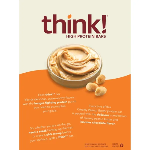 Miniatura 5 de Think! Barras de proteína, sin gluten, barra energética sin azúcar con aislado de proteína de suero, Creamy Peanut Butter, barras nutricionales, sin