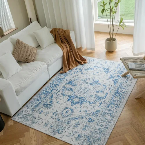 Miniatura 30 de Alfombras de 6 x 9, alfombras grandes lavables con flores estilo boho, alfombra de pelo bajo antideslizante y ultradelgada, alfombra para puerta