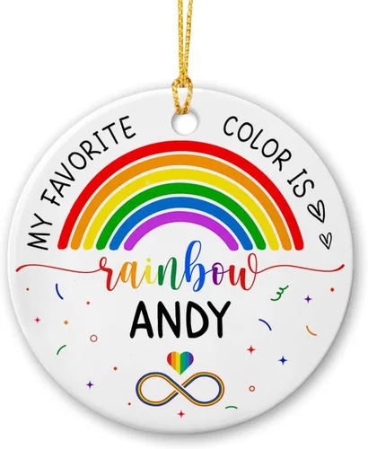 Miniatura 15 de All for Love - Adorno de cerámica LGBT arcoíris para Navidad 2025, adorno de Navidad personalizado para parejas, orgullo gay/lesbiano, adorno