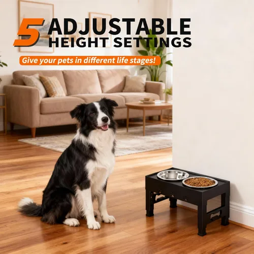 Miniatura 2 de Cuencos elevados para perros con 2 cuencos de acero inoxidable, soporte ajustable de 5 alturas (3.1 pulgadas, 9 a 12 pulgadas), para una mejor Negro