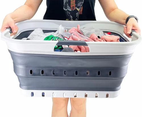 Miniatura 7 de SAMMART Cesta plegable de plástico para la ropa sucia de 42L (11 galones), contenedor de almacenamiento plegable y organizador, cesta que ahorra