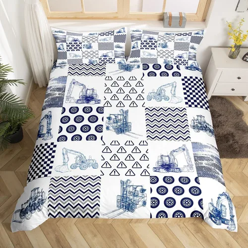 Miniatura 11 de Juego de ropa de cama de construcción, tamaño individual, para niños, camiones, juego de funda de edredón para niños, adolescentes, caricaturas